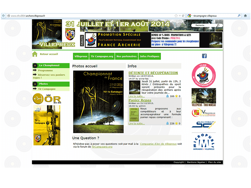 Page d'accueil du site de compétition de Tir campagne en 2014
