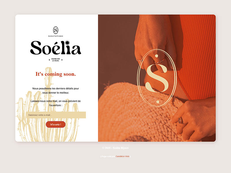 Soelia Bijoux, page desktop "Coming soon"