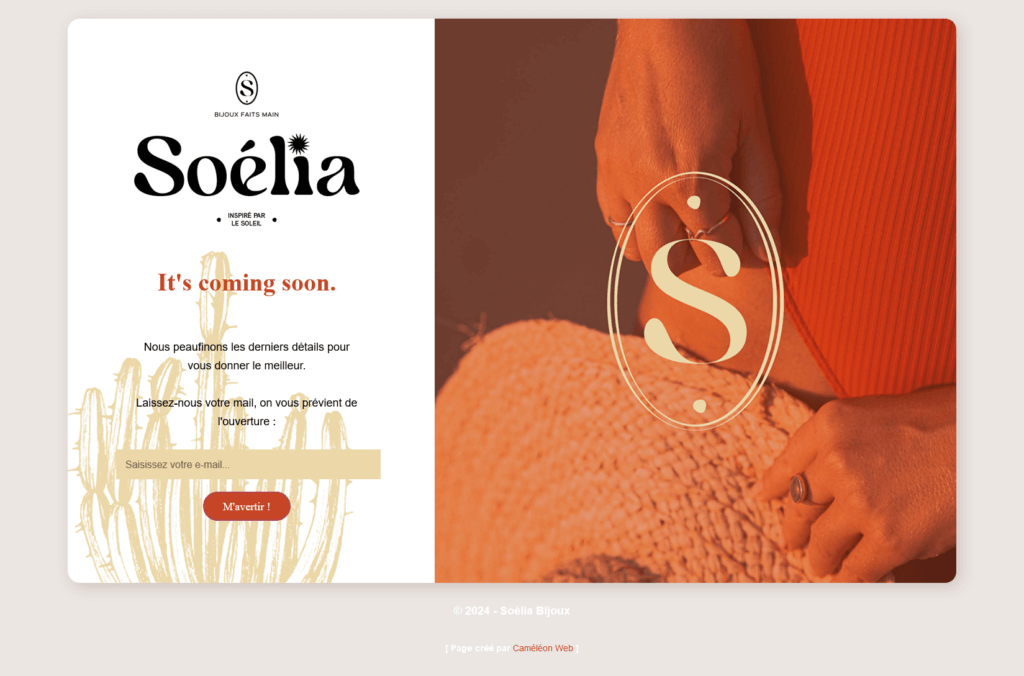 Page temporaire Coming soon pour Soélia Bijoux