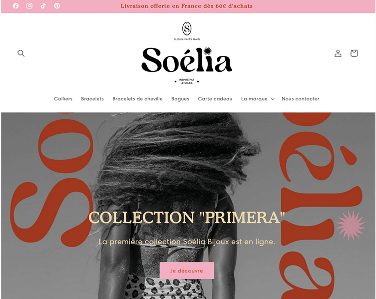 Page d'accueil de la e-boutique Soélia Bijoux